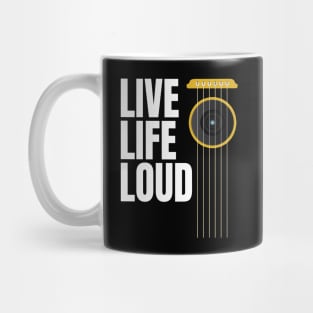 Live Life Loud - Music Lovers Design with Guitar Strings and Loudspeaker Mug